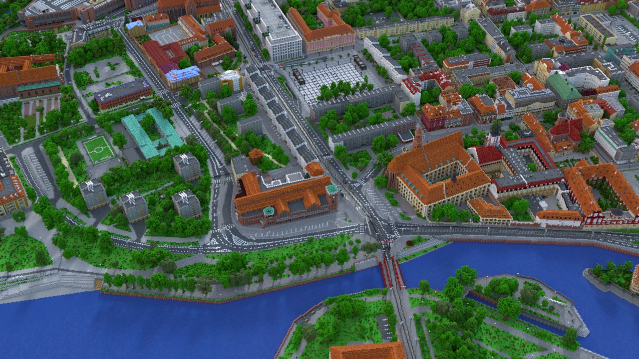 Wroclaw odtworzone w Minecraft - projekt BTE Poland